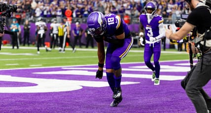 Justin Jefferson celebrates after scoring a touchdown - Minnesota Vikings