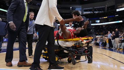 Pharrel Payne (Cottage Grove, MN) stretchered off court - Maryland vs Marquette