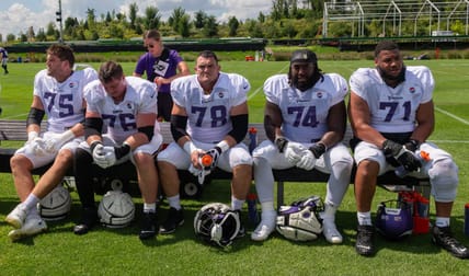 Minnesota Vikings offensive line at practice - TCO Performance Center in Eagan, MN