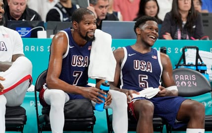 Minnesota Timberwolves Anthony Edwards and Phoenix Suns Kevin Durant - Olympics- Basketball-Men Group C - PUR-USA