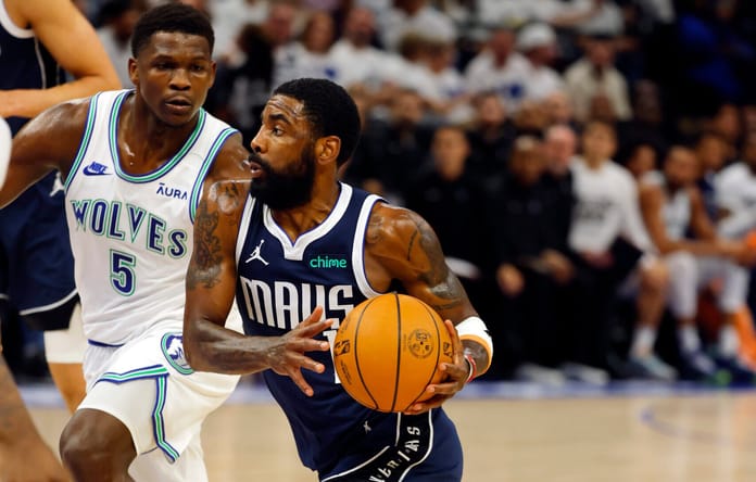 Anthony Edwards, Kyrie Irving - NBA Playoffs-Dallas Mavericks at Minnesota Timberwolves