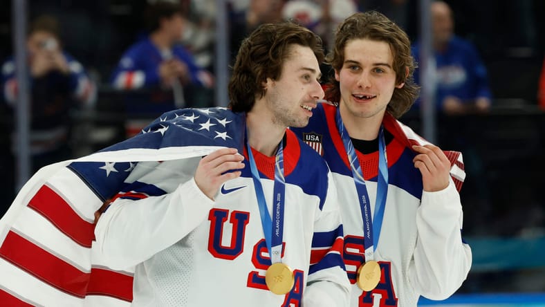 Jack Hughes and Quinn Hughes - Olympics: Ice Hockey-Men Finals - Gold Medal Game