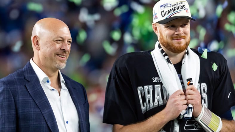 Former Minnesota Vikings QB Sam Darnold after winning Super Bowl LX with the Seattle Seahawks