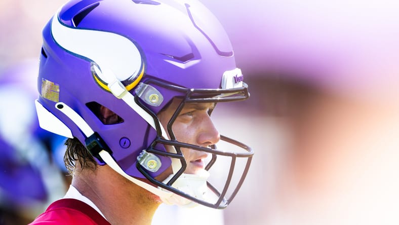 Close up shot of JJ McCarthy - Minnesota Vikings practice