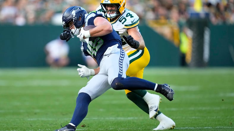 New Minnesota Vikings tight end Marshall Lang playing for the Seattle Seahawks vs Green Bay Packers