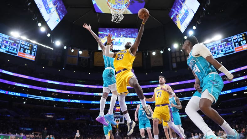 LeBron James and LaMelo Ball - Charlotte Hornets at Los Angeles Lakers