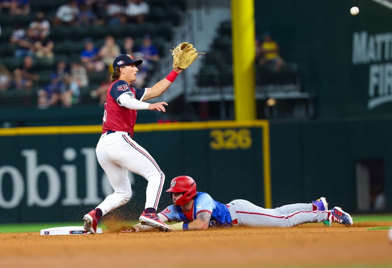 Minnesota Twins prospect Luke Keaschall playing 2nd base at the MLB All Star Futures Game