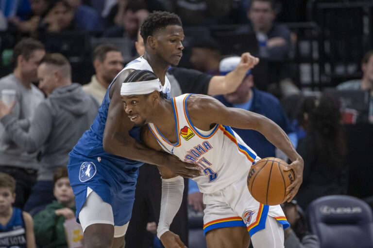 Anthony Edwards Shai Gilgeous-Alexander Oklahoma City Thunder at Minnesota Timberwolves