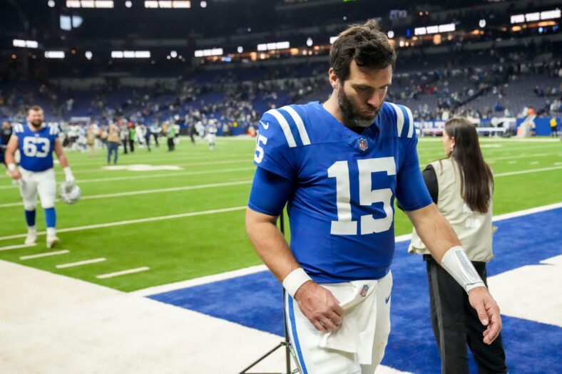 Rumored Minnesota Vikings QB target Joe Flacco playing with the Indianapolis Colts in 2024